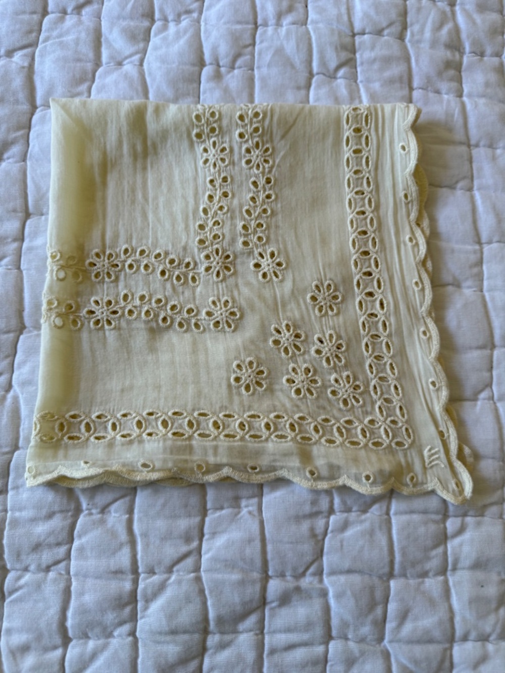 Madewell Ivory Eyelet Embroidered Scarf / Bandana – Boho Cotton
